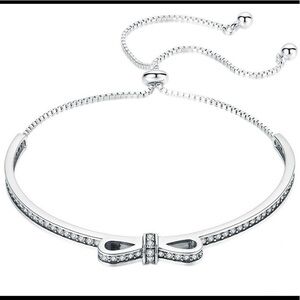 🌟Silver Bowknot with pave CZ, Adjustable Bracelet
